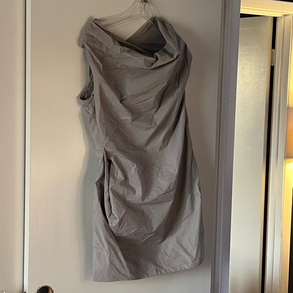 ALLSAINTS Cotton Draped Creme Navy Striped Mini Dress. UK 14, US 10.